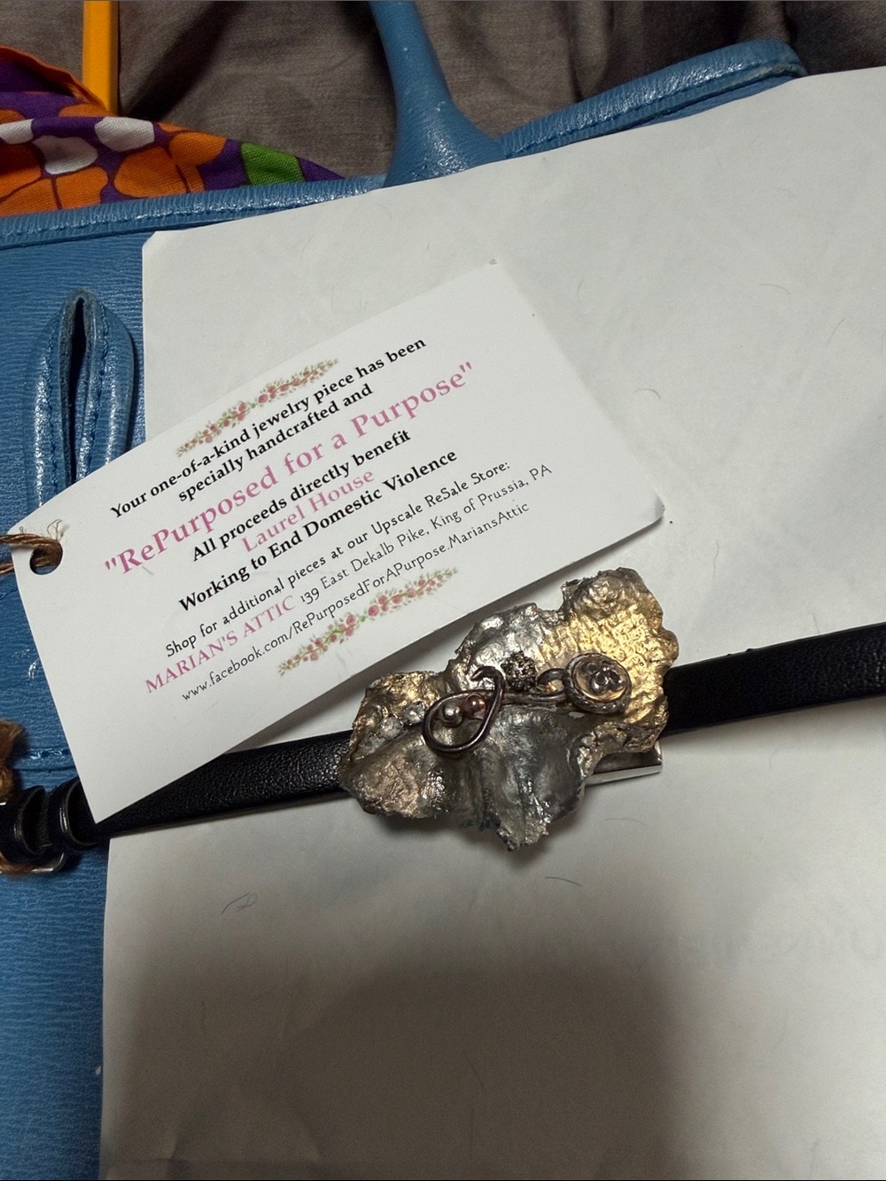 Silver &Gold Nugget Artisan Design & Authentic Gucci Watch Back on Genuine Leath